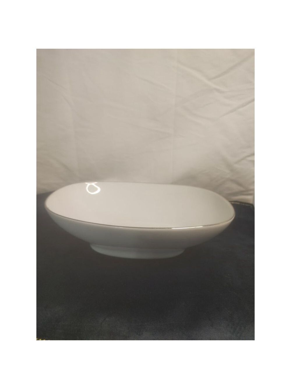 Noritake Fremont China Serving Bowl White Platinum Trim 11 x 8.5 x 4 inches 1969
